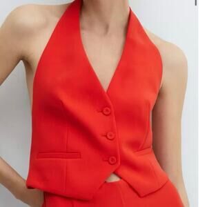 MANGO red Crop Halter Vest NWT MANGO Halter Neck Open Back Waistcoat